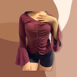 Maroon long sleeve bell sleeve shirt